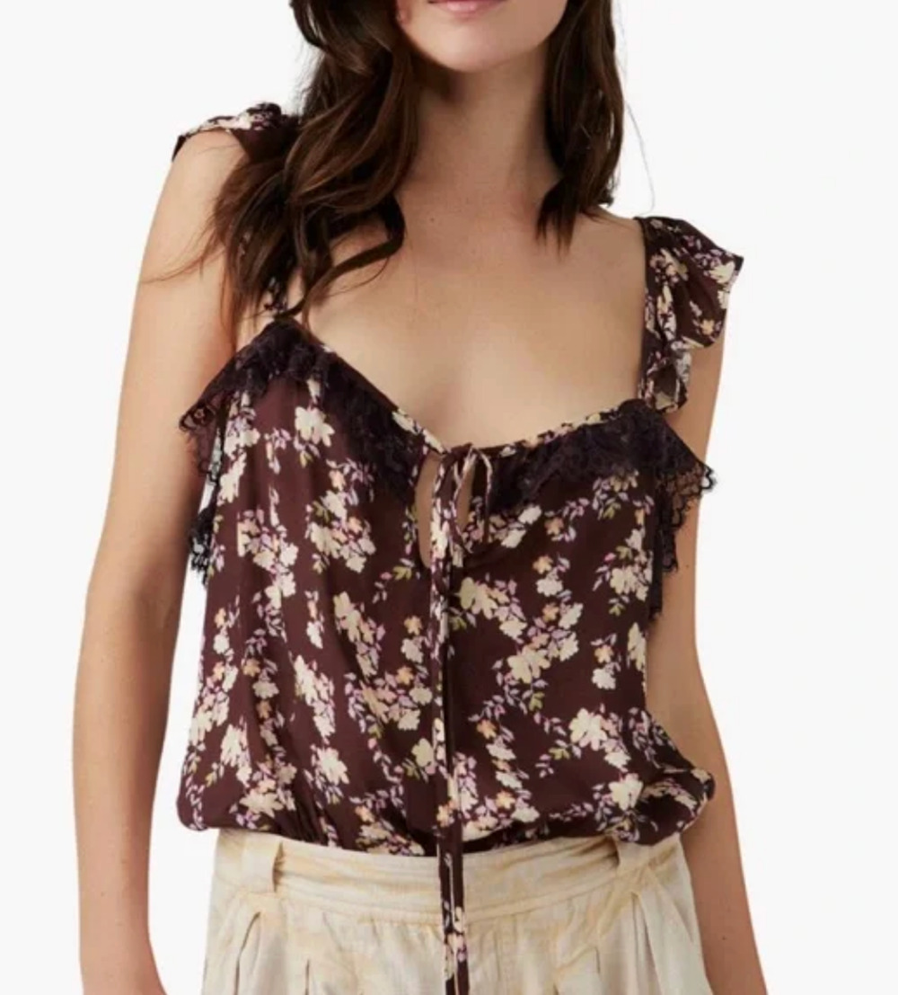 Free People Take It Away Floral Lace Bodysuit Size XL NWOT Chocolate Merlot